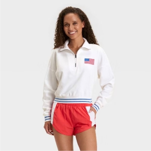 JoyLab Tops - JoyLab Cropped Pullover with Flag Patch NWT